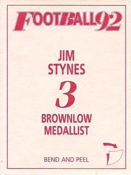 1992 Select AFL Stickers #3 Jim Stynes Back